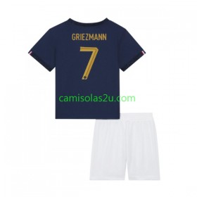 Camisolas de futebol França Griezmann 7 Criança Equipamento Principal World Cup 2022 Manga Curta